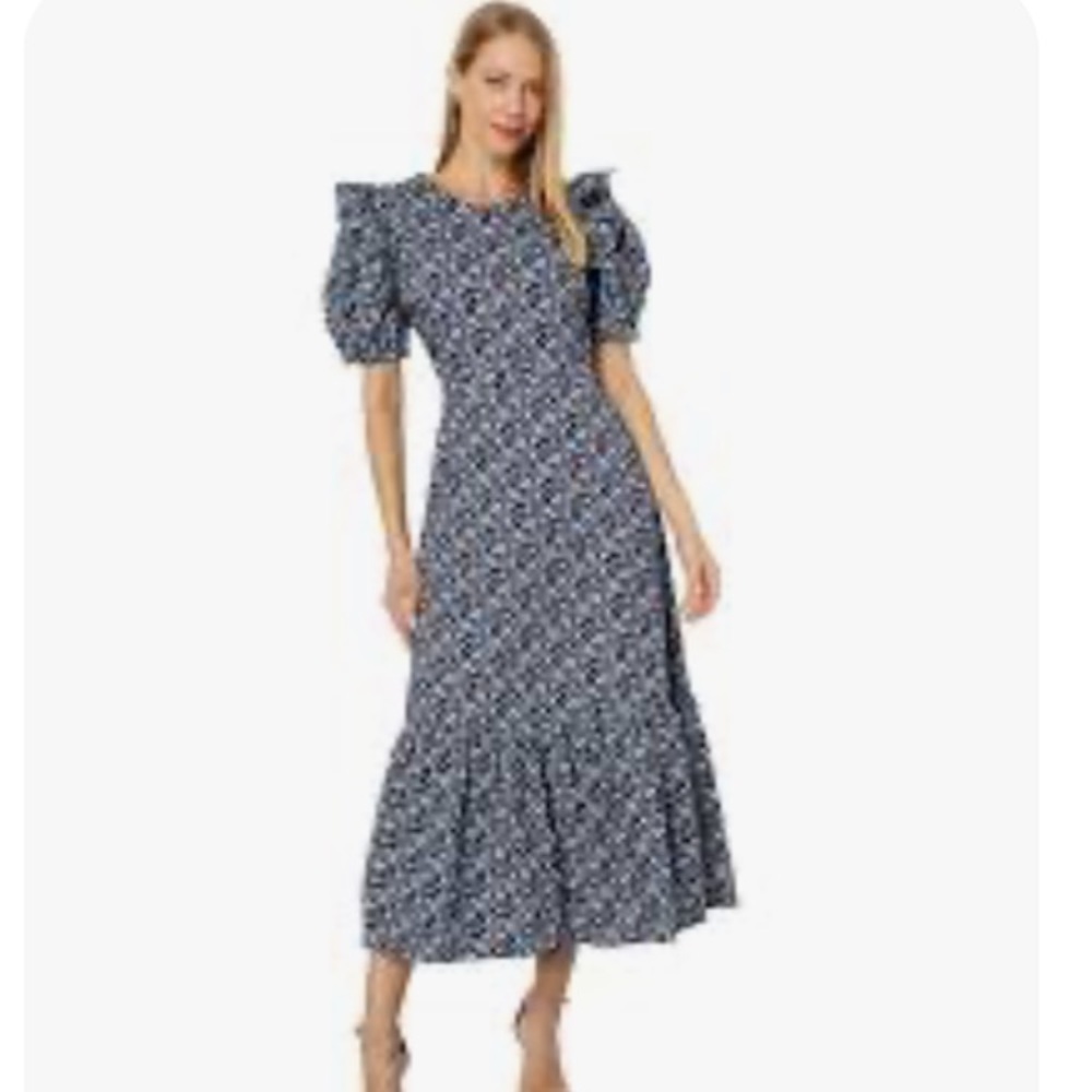 Tuckernuck Navy Floral Puff-Sleeve Midi Dress